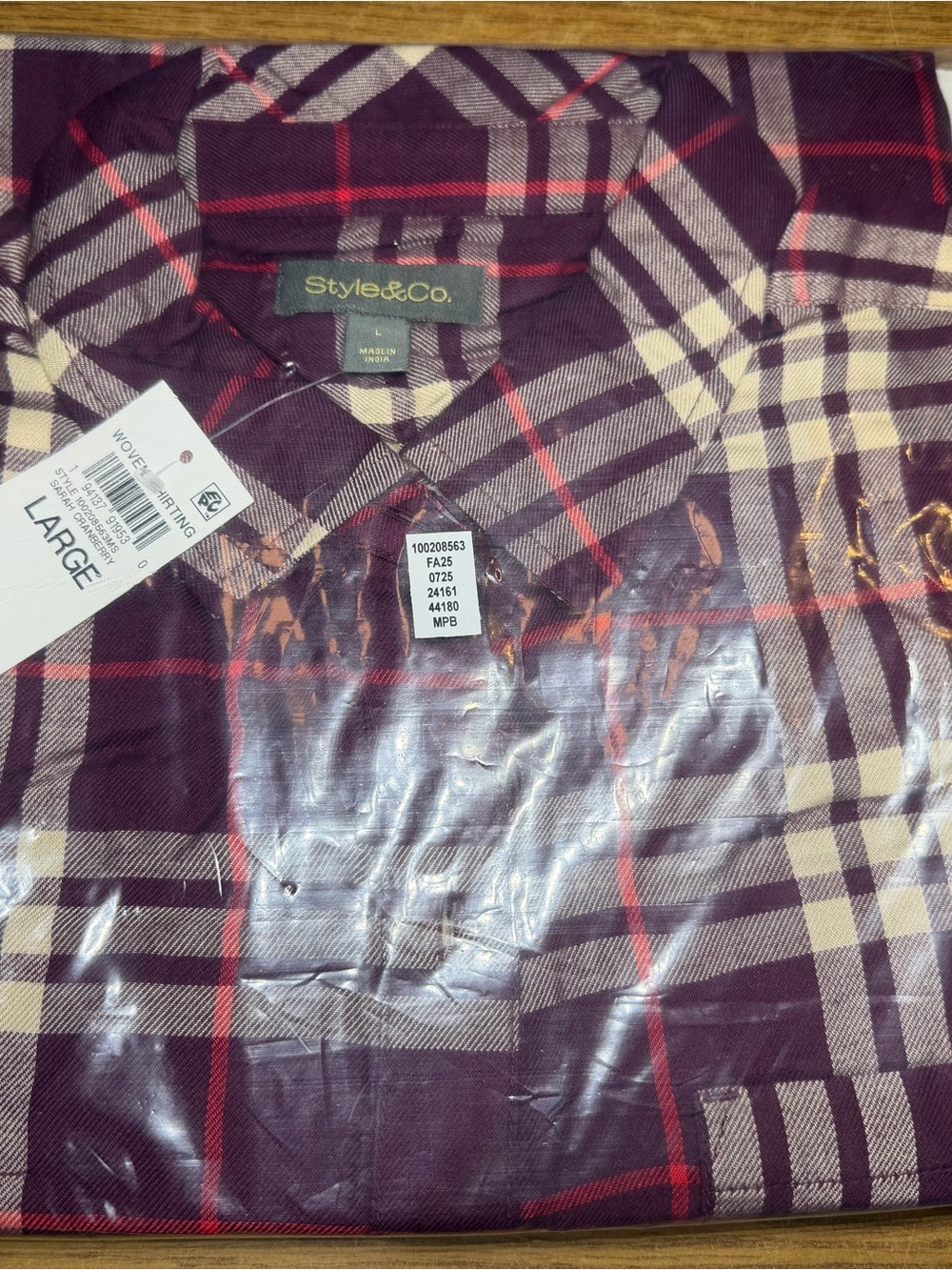 Style & Co. Women’s Burgundy Plaid Button-Down Shirt
